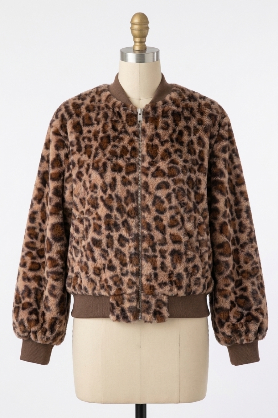 NEW VOY faux fur bomber jacket in leopard
